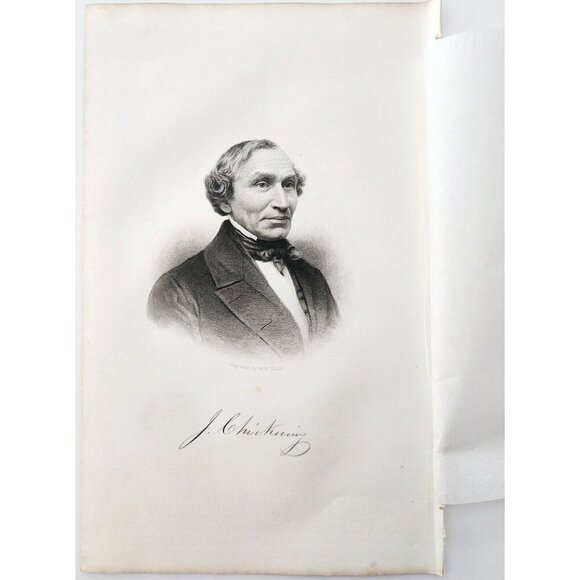 1855 Jonas Chickering Steel Engraving Victorian American Piano Merchant E95 - Picture 2 of 2